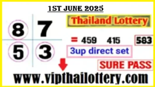 Thai Lotto Single Digit 3up Direct Set First Prize 01-June-2025