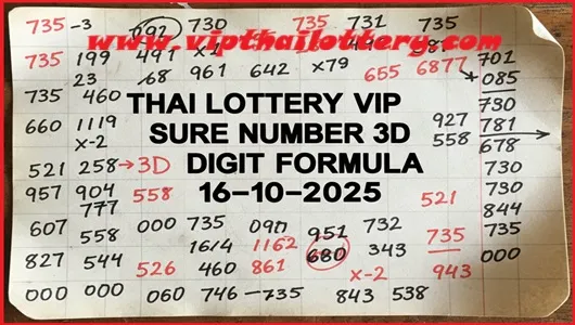 Thai Lottery Vip Sure Number 3d Digit Formula 16-10-2025