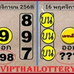 Thai Government Lottery Official 3D Tips Direct Set Win 16.11.2568
