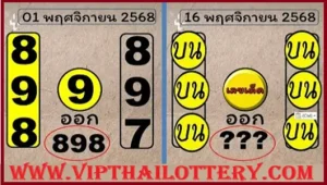 Thai Government Lottery Official 3D Tips Direct Set Win 16.11.2568