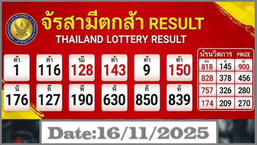 Thailand Lottery Today First Prize Number 16-11-2025