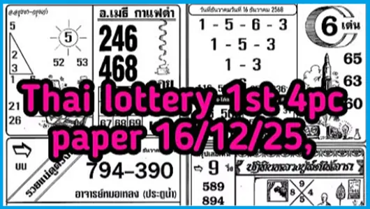 Thai Lottery First Paper Original 4pc Bangkok Tips 16th December 2025
