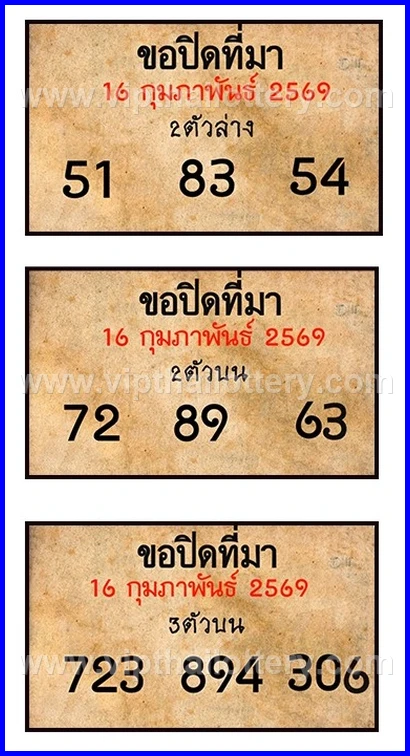Thailand Lottery Today Thai Vip Tips 16 February 2026