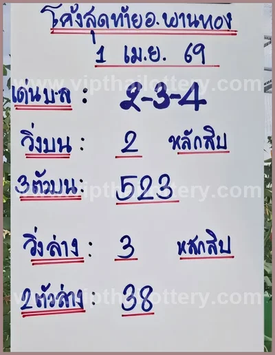 Thai Official Lottery VIP Formula Direct Paper Set 01.04.26