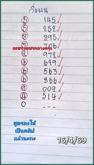 Thai Official Lottery Numbers Paper Result VIP 16/04/2026