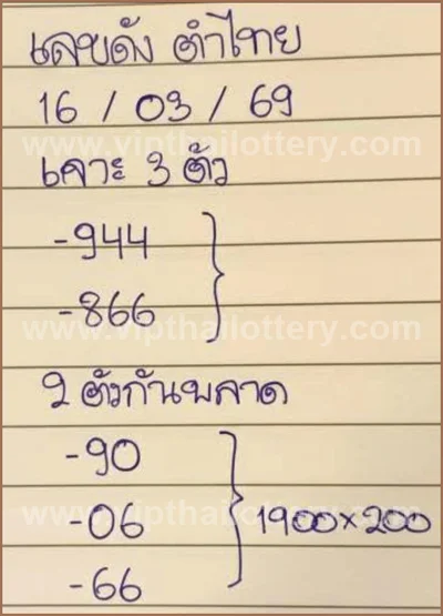 Thai Lottery Paper Master Formula Direct Numbers 16-4-2026