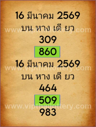 Thai Official Lottery VIP Direct Paper Winning 16 April 2026