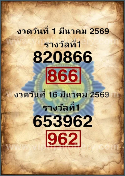 Thai Official Lottery VIP Direct Paper Winning 16 April 2026