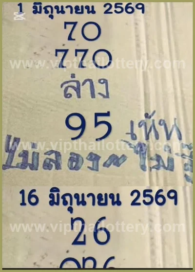 Thailand Lottery 3Up Numbers Touch Paper HTF 16th June 2026