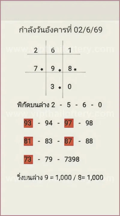 Thailand Lottery 3Up Numbers Touch Paper HTF 16th June 2026