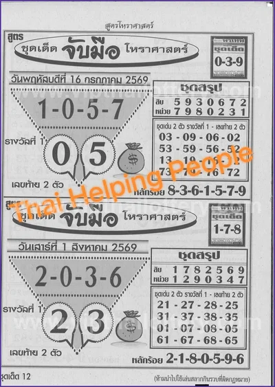 Thai Lottery Paper Non-Miss Final Game 3Up 16th July 2026