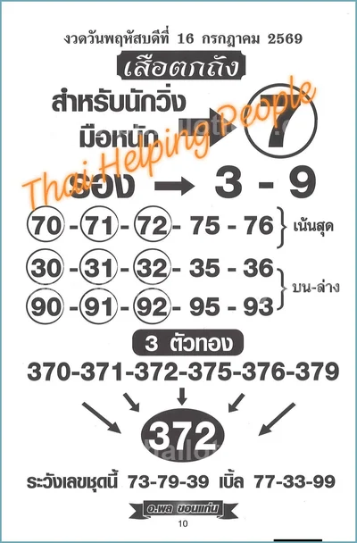Thai Lottery Paper Non-Miss Final Game 3Up 16th July 2026