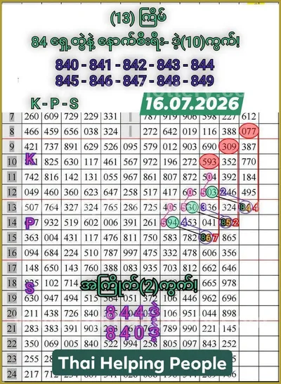 Thai Lottery Paper Non-Miss Final Game 3Up 16th July 2026