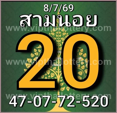 Thailand Lottery Down Non-Miss Lucky Paper Set 1st August 26