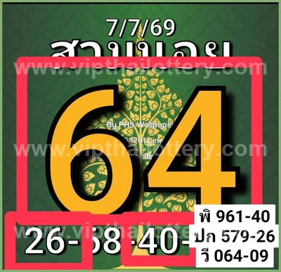 Thailand Lottery Down Non-Miss Lucky Paper Set 1st August 26