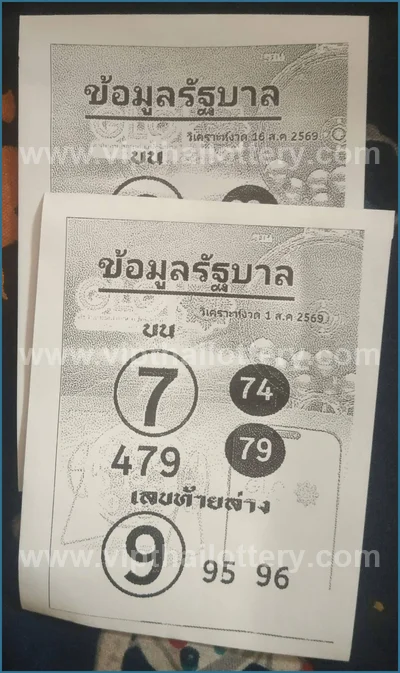 Thai Lottery Paper Touch Direct Tips Master Set 16-8-2026