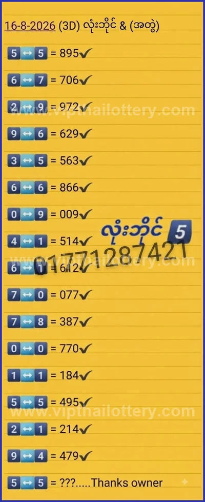 Thailand Lottery Down Master Set 3Up Direct 1st September 26