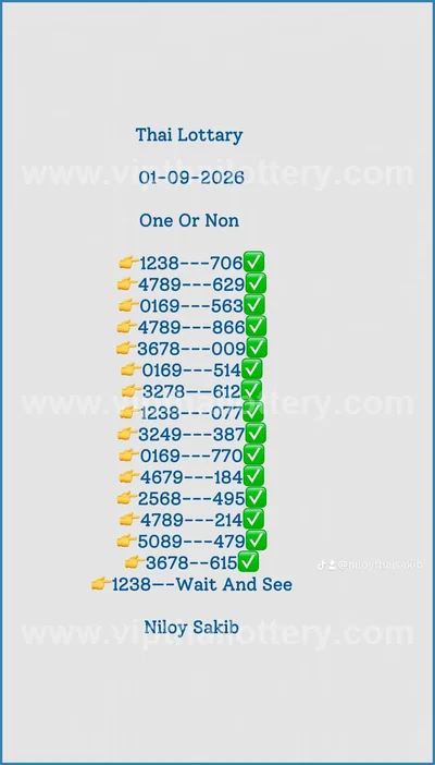 Thailand Lottery Down Non-Miss Result Game Paper 01/9/2026