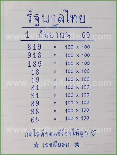 Thailand Lottery Down Non-Miss Result Game Paper 01/9/2026