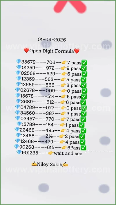 Thailand Lottery Down Non-Miss Result Game Paper 01/9/2026